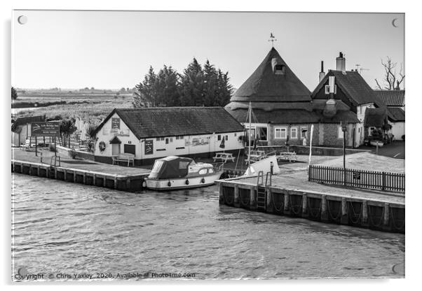 Acle Bridge pub on the Norfolk Broads bw Acrylic by Chris Yaxley