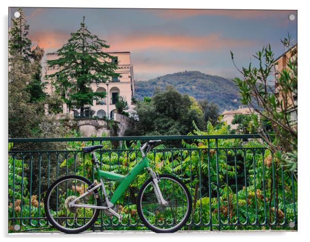Green Bicycle on Sorrento Patio Acrylic by Darryl Brooks