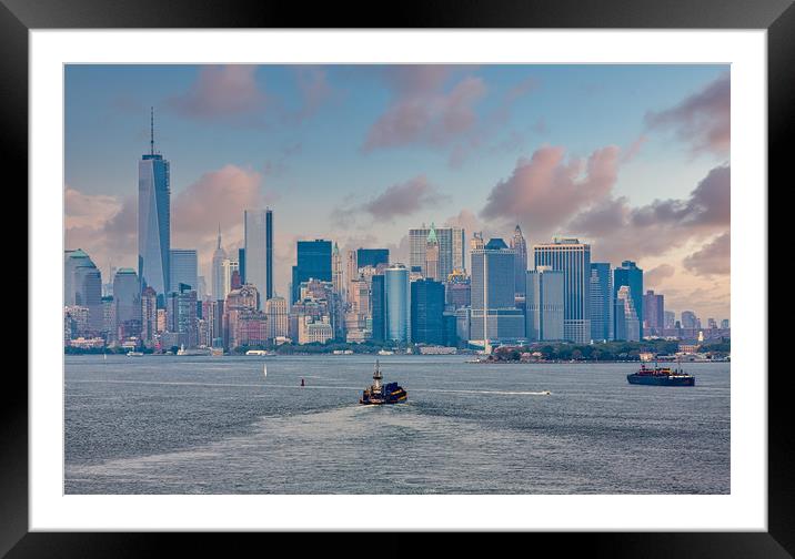 Industrial Ships Moving Toward New York City Framed Mounted Print by Darryl Brooks