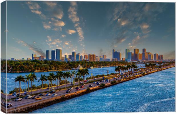 Leaving Miami for the Beach at Dusk Canvas Print by Darryl Brooks