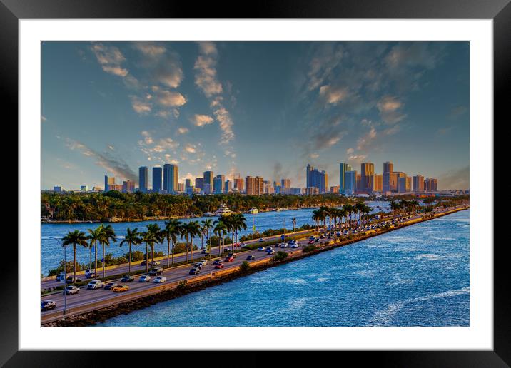 Leaving Miami for the Beach at Dusk Framed Mounted Print by Darryl Brooks