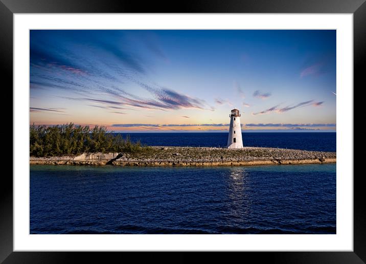 Lighthouse at End of Point at Dusk Framed Mounted Print by Darryl Brooks