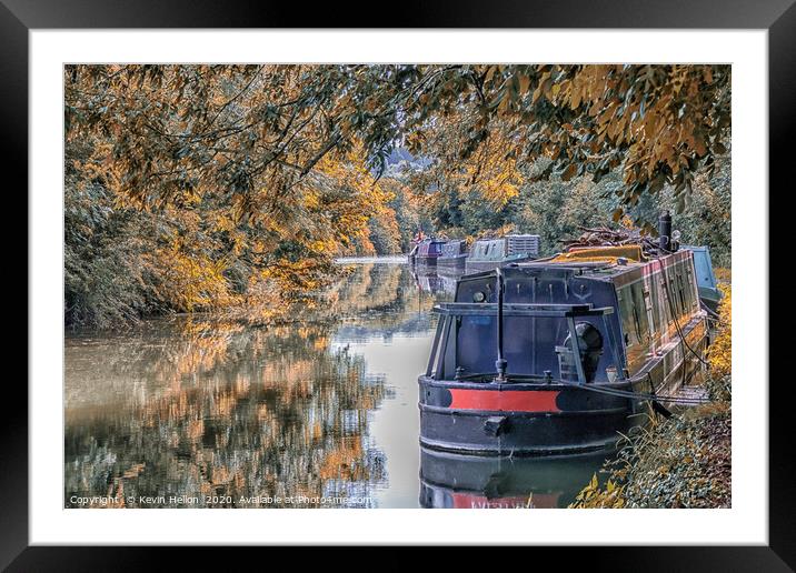Narrowboats moored on  the Grand Union canal  Framed Mounted Print by Kevin Hellon