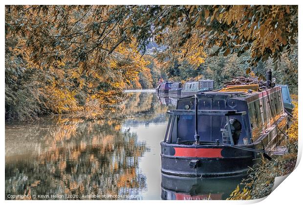 Narrowboats moored on  the Grand Union canal  Print by Kevin Hellon
