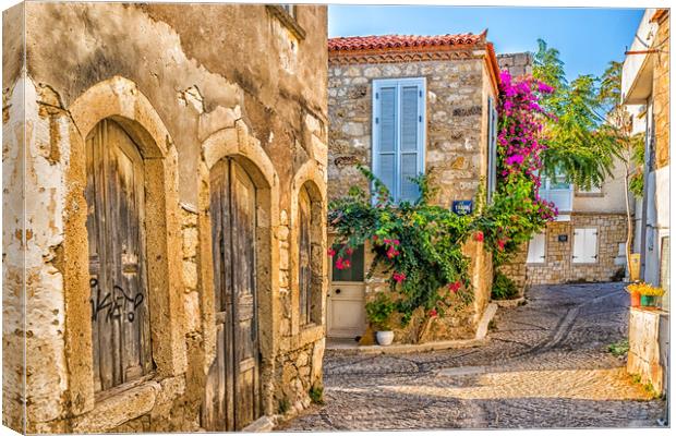 Cobbled street in Alacati Canvas Print by Kevin Hellon