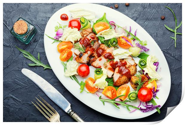 Salad with vegetables and meat steak Print by Mykola Lunov Mykola
