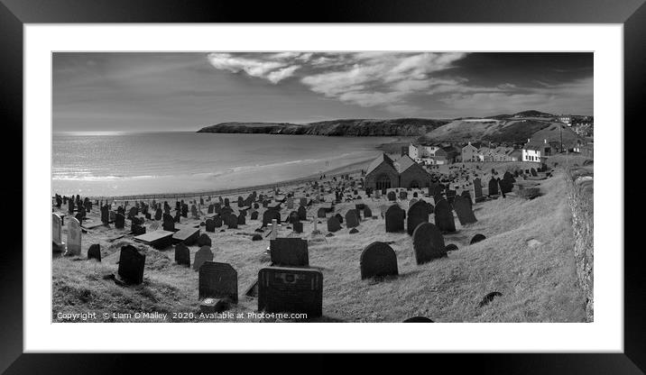 Aberdaron Churchyard Black and White Framed Mounted Print by Liam Neon
