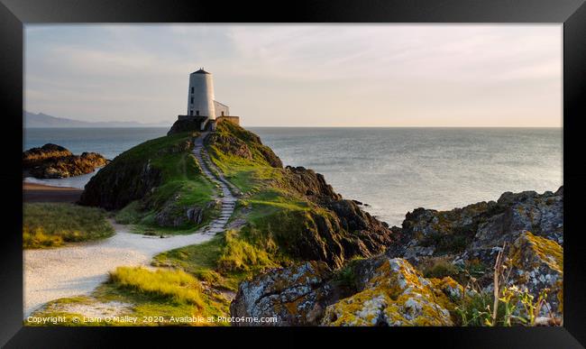 Twr Mawr Goldenhour Lighthouse on Anglesey Framed Print by Liam Neon