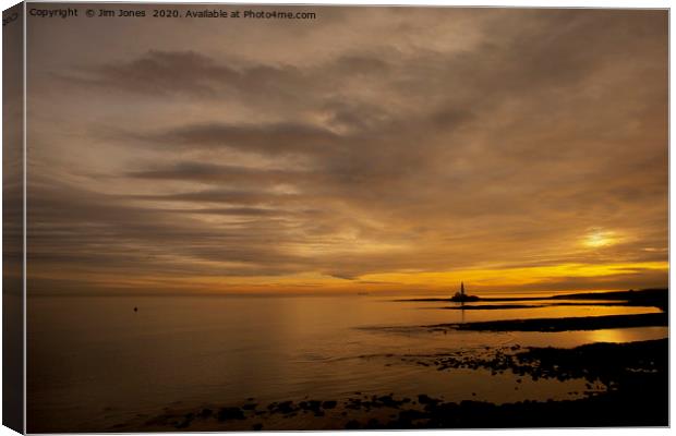 Golden Sunrise over St Mary's Island Canvas Print by Jim Jones