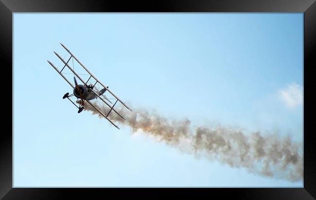 Sopwith Triplane flying with smoke behind Framed Print by Simon Marlow