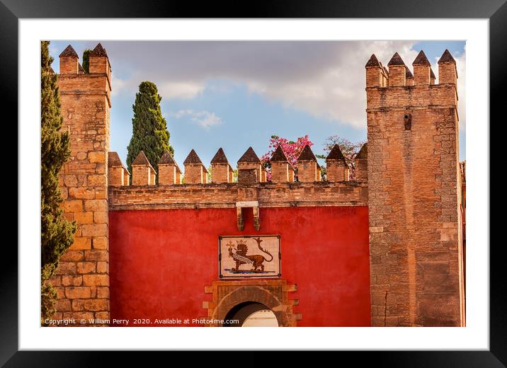 Red Front Gate Alcazar Royal Palace Seville Spain Framed Mounted Print by William Perry