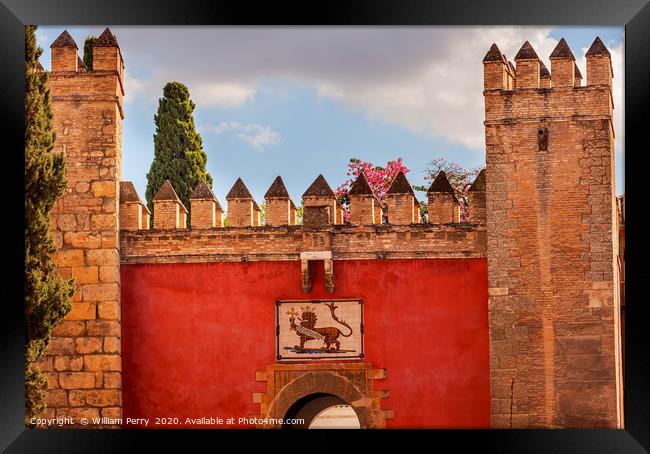 Red Front Gate Alcazar Royal Palace Seville Spain Framed Print by William Perry