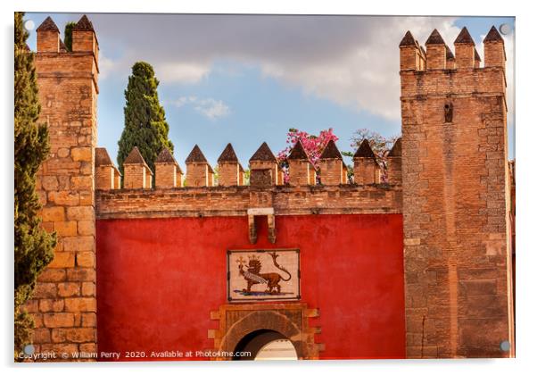 Red Front Gate Alcazar Royal Palace Seville Spain Acrylic by William Perry