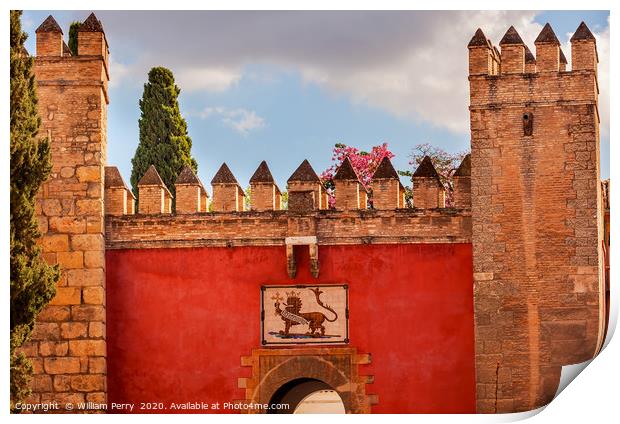 Red Front Gate Alcazar Royal Palace Seville Spain Print by William Perry