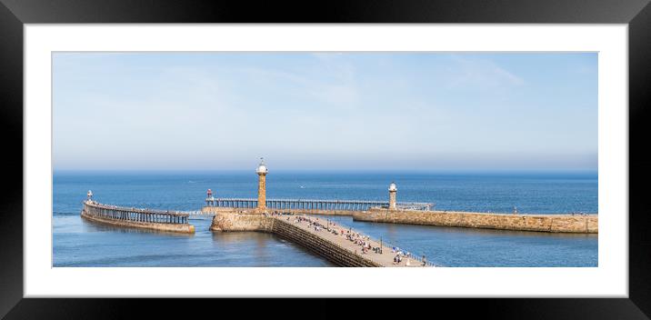 Whitby harbour entrance panorama Framed Mounted Print by Jason Wells
