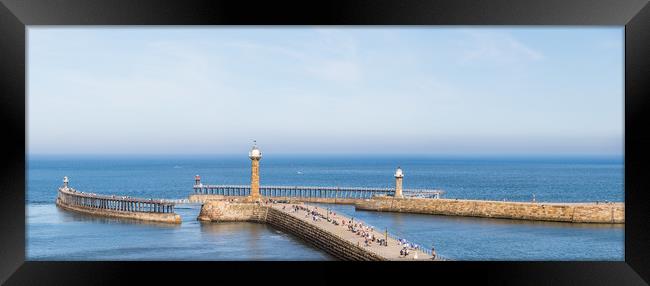 Whitby harbour entrance panorama Framed Print by Jason Wells