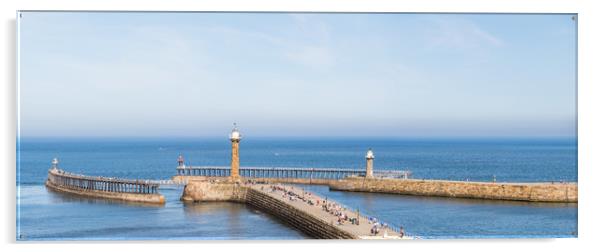 Whitby harbour entrance panorama Acrylic by Jason Wells