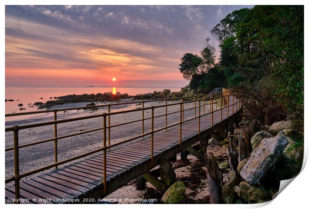 Sunrise The Boardwalk Seagrove Bay Isle Of Wight Print by Wight Landscapes