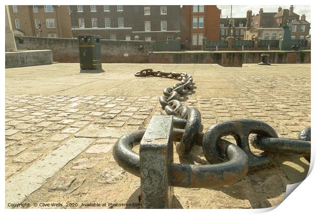 Chains on the old docks at Kings Lynn in Norfolk Print by Clive Wells