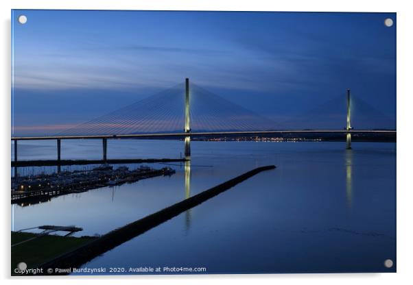 Twilight at the Forth Bridges Acrylic by Pawel Burdzynski