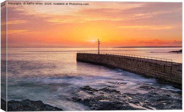 Porthleven Cornwall,red sky at night ,sunset Canvas Print by kathy white