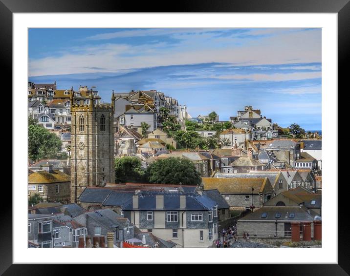 Majestic St Ives Rooftops Framed Mounted Print by Beryl Curran
