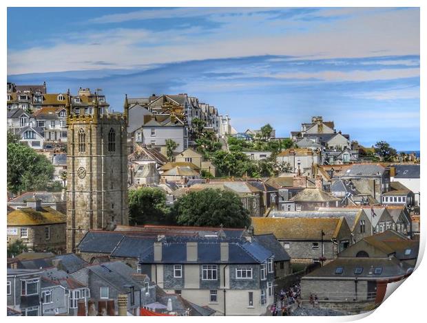 Majestic St Ives Rooftops Print by Beryl Curran