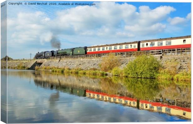 Steam train reflections at Butterley Reservoir Canvas Print by David Birchall