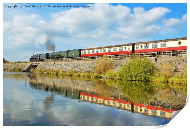 Steam train reflections at Butterley Reservoir Print by David Birchall