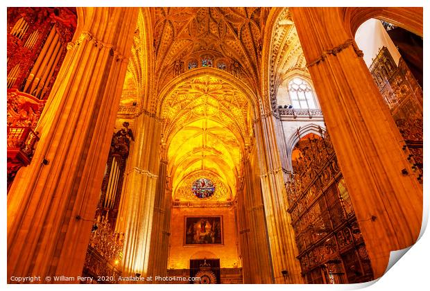 Arches Stained Glass Statues Seville Cathedral Spa Print by William Perry