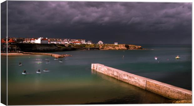 Paddle Boarding in Cullercoats Bay Canvas Print by Mark Jones