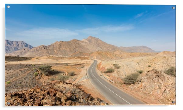 A road going thru the deserted mountains of Oman Acrylic by David GABIS