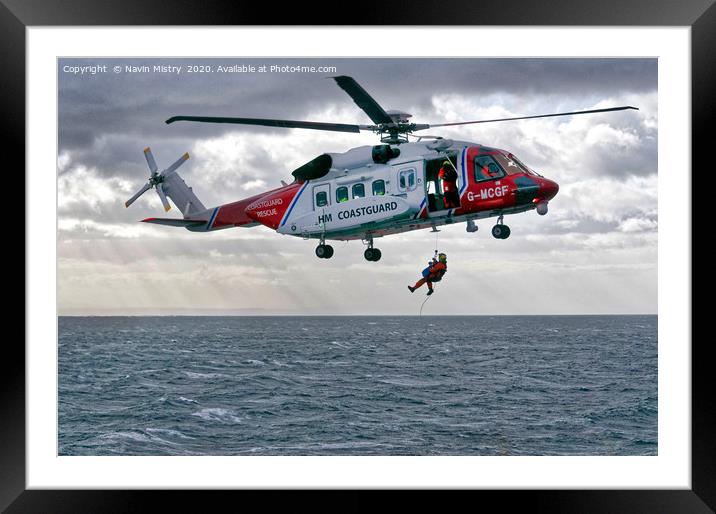UK Coastguard Sikorski S-92 Framed Mounted Print by Navin Mistry