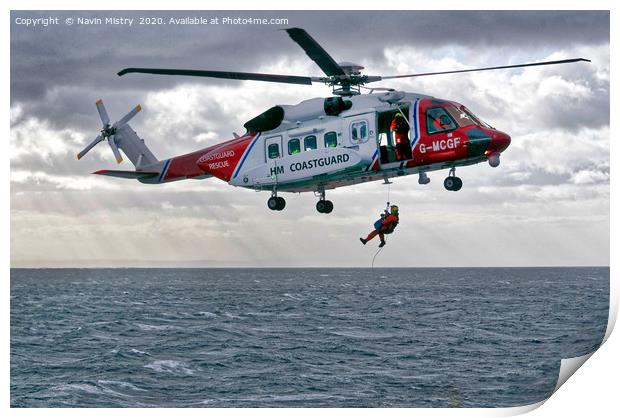 UK Coastguard Sikorski S-92 Print by Navin Mistry