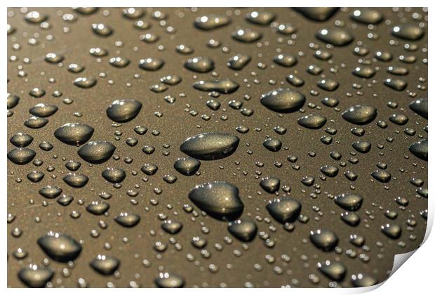 Rain drops at reflective surface, selective focus Print by Arpad Radoczy