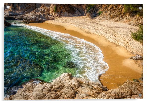 Nice bay in Spanish Costa Brava, turquoise water b Acrylic by Arpad Radoczy
