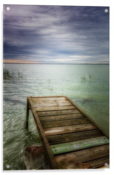 Wooden pier in lake Balaton of Hungary in a cloudy Acrylic by Arpad Radoczy