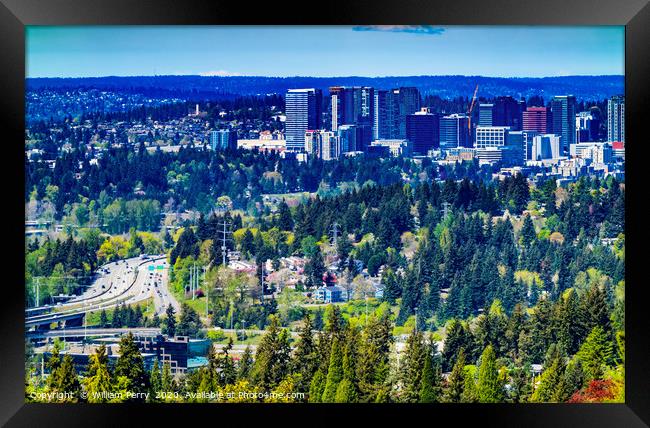 Houses City Center Bellevue Washington Framed Print by William Perry