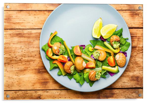 Salad with vegetables and snails Acrylic by Mykola Lunov Mykola