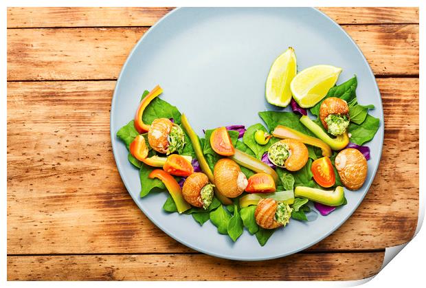 Salad with vegetables and snails Print by Mykola Lunov Mykola