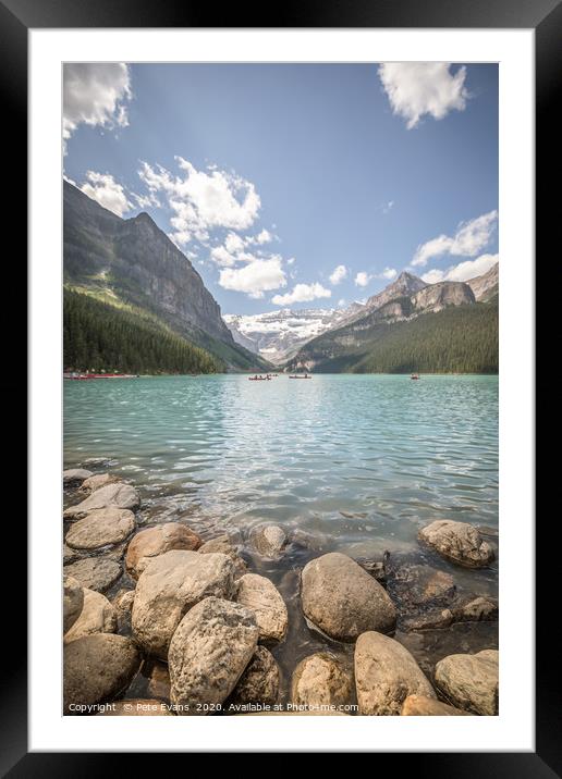 Kayakers on Lake Louise Framed Mounted Print by Pete Evans