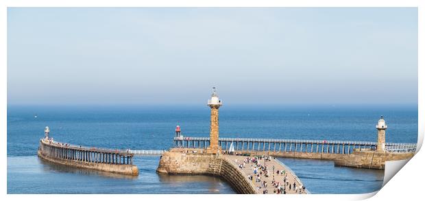 Tourists on the West pier of Whitby harbour Print by Jason Wells