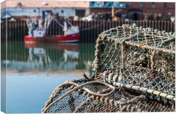 Crab pots in the quayside in Scarborough Canvas Print by Jason Wells