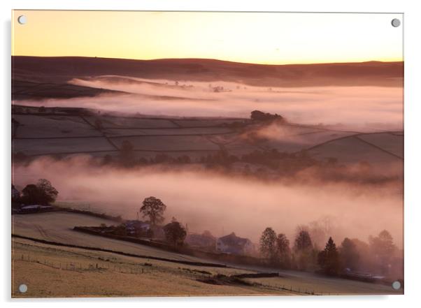 Early morning mist below Chinley Churn ,Derbyshire Acrylic by MIKE HUTTON