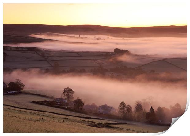 Early morning mist below Chinley Churn ,Derbyshire Print by MIKE HUTTON