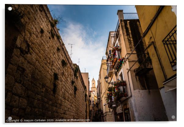 Beautiful streets of Bari, Italian medieval city. Acrylic by Joaquin Corbalan