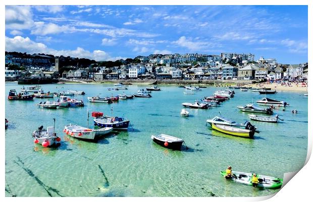 Tranquil Boats in Vibrant St Ives Print by Beryl Curran