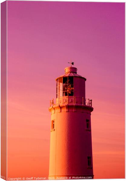 Lighthouse at sunset Canvas Print by Geoff Tydeman