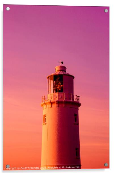 Lighthouse at sunset Acrylic by Geoff Tydeman