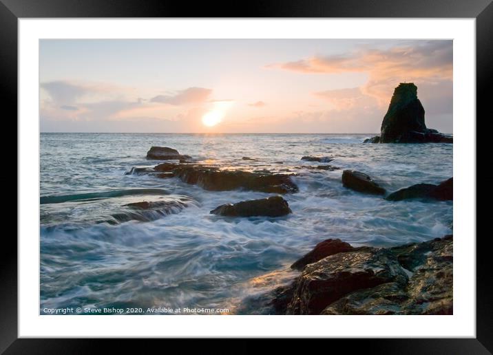 Bumble rock sunrise - Lizard coast Cornwall Framed Mounted Print by Steve Bishop